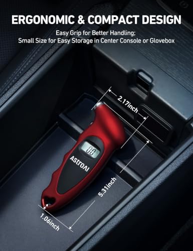 AstroAI Digital Tire Pressure Gauge 200PSI for Car, Truck, SUV, Motorcycle - color: Red