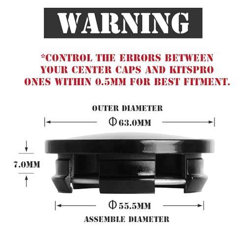 KitsPro 2.5Inch 63MM Wheel Center Caps for Dodge RAM 6KF18TRMAA Rim Hub Caps, Pack of 4 (Gloss Black, Outer 63MM, Inner 56MM) - color: Gloss Black, size: Outer 63MM , Inner 56MM