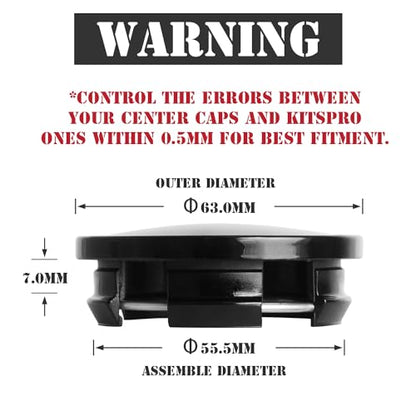 KitsPro 2.5Inch 63MM Wheel Center Caps for Dodge RAM 6KF18TRMAA Rim Hub Caps, Pack of 4 (Gloss Black, Outer 63MM, Inner 56MM) - color: Gloss Black, size: Outer 63MM , Inner 56MM