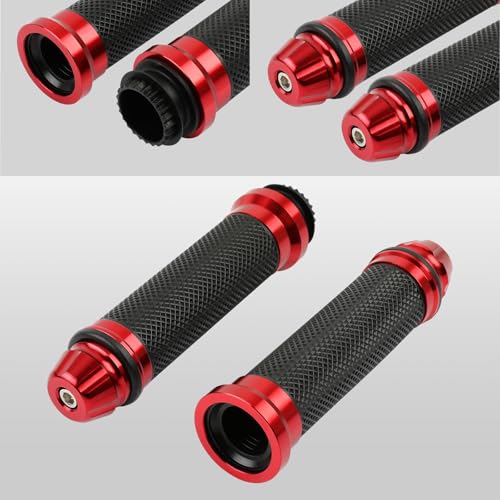 DREAMIZER 7/8 Handlebar Grips Non-Slip Motorcycle Grip w/Throttle Handle Grips Cable Clamp Compatible with Harley Honda Yamaha and More - color: Red