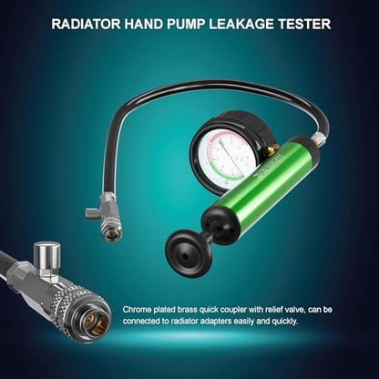 Universal Radiator Pressure Tester, Aluminum Automotive Cooling System Radiator Pressure Tester Tool,Pressure Test Pump with Pressure Gauge,Fit for Adapters for Various Car Models