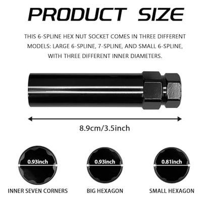 Large 6 Spline Lug Nut Socket, Wheel Lock Removal Kit for 21 mm (13/16 Inch) & 22 mm (7/8 Inch) Hex Socket Wrench, Wheel Lock Key Replacement for Aftermarket 6 Spline Lug Nut - size: Large 6 Spline