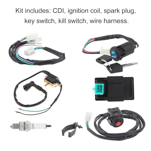 Windance Motorcycle Ignition Wire Harness Set，Wiring Loom Harness Engine Stop Switch Ignition Coil Cdi Box Spark Plug Rebuild Kit for Kick Start/Dirt Pit Bike ATV / 50CC 70CC 90CC 110cc - 160cc