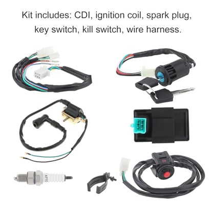 Windance Motorcycle Ignition Wire Harness Set，Wiring Loom Harness Engine Stop Switch Ignition Coil Cdi Box Spark Plug Rebuild Kit for Kick Start/Dirt Pit Bike ATV / 50CC 70CC 90CC 110cc - 160cc