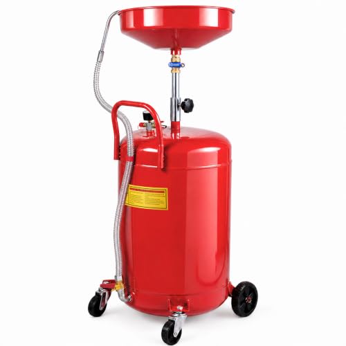 VEVOR 20-Gallon Waste Oil Drain Tank, Air Operated Portable Oil Drainer with Adjustable Funnel Height, Fluid Fuel Transfer Drainage with Wheels, Oil Change Container for Auto Repair Shops, Garages - size: 15.7 x 15.2x 65 in