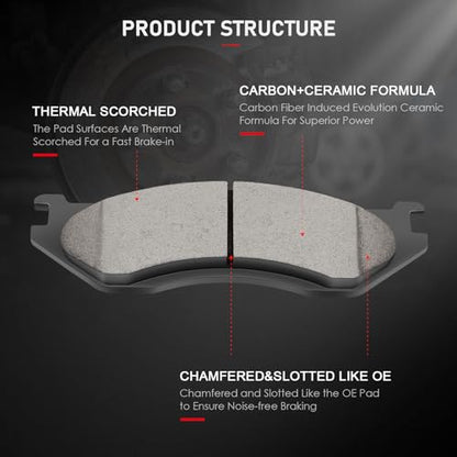cciyu D966 Brake Pads w/Hardware Front Disc Brake Pad Set 4pcs - size: Front[D966]