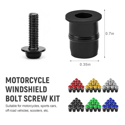 10PCS Motorcycle Windshield Bolt Kit, M5 Motorbike Fairing Bolts Nuts (Black) - color: Black