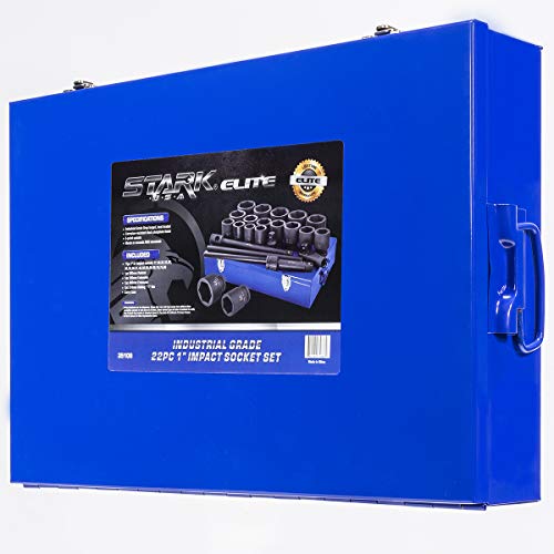 Stark USA 21-Piece Jumbo Metric Impact Socket Set, 1-Inch Drive Deep Impact Sockets 27mm-80mm with 1" Drive Extension Bar, Heavy-Duty CR-MO Steel Socket Set, Storage Carrying Case