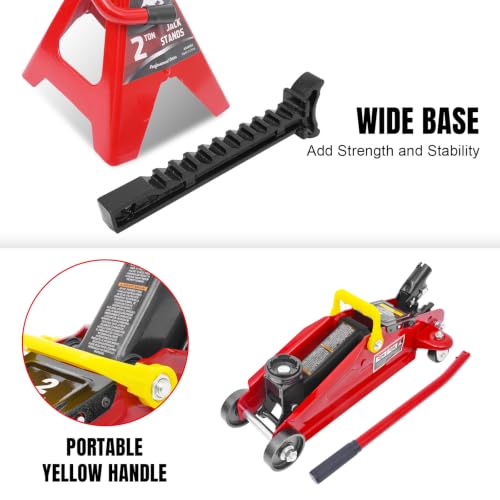 2T Hydraulic Floor Jack Combo with Two Jack Stands, 4000 lbs Capacity Trolley Service Jack Combo Red and Black - color: Red and Black, size: 2 Ton