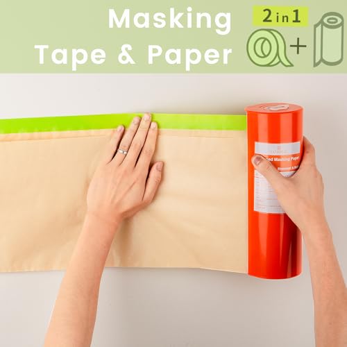 Tangibay Pre-Taped Masking Paper, 18" x 66', 1 Dispenser 6 Refills - size: 1 Dsp. 6 Refills: 18"x66'