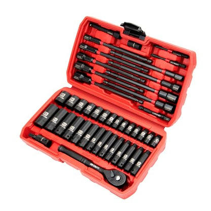 1/4" Drive Socket Set Nut Driver Set with Ratchet, 44Pcs Wrench Tool Set - size: 44PCS Metric