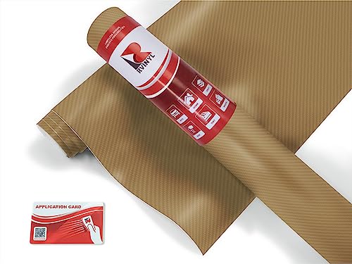 Rwraps 3D Carbon Fiber Vinyl Car Wrap Film in Gold - 5ft x 1ft - Vehicle Sheet Roll with Adhesive Back and Air Release Technology - color: 3D Carbon Fiber Gold, size: 5ft x 1ft