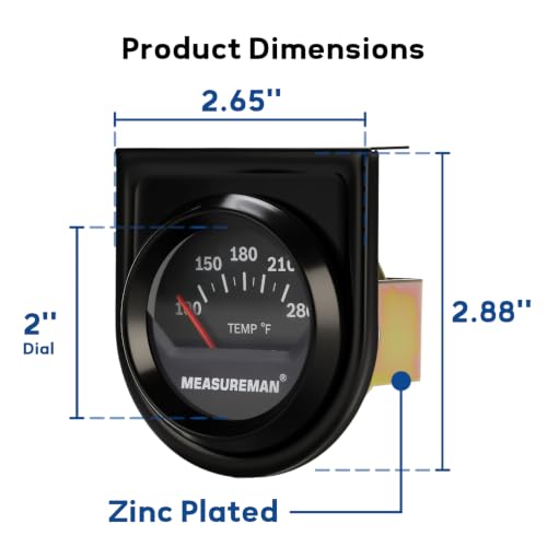 MEASUREMAN 2 Inch Water/Oil Temperature Gauge, 100-280°F, Black Dial