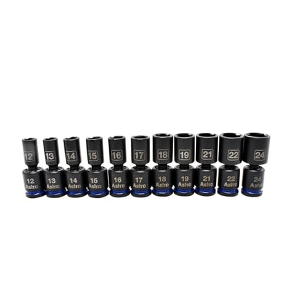 Astro Tools 78244M 11pc 1/2" Drive Mid-Length Pinless Universal Impact Sockets - Metric - size: 1/2" Drive Mid-Length Metric
