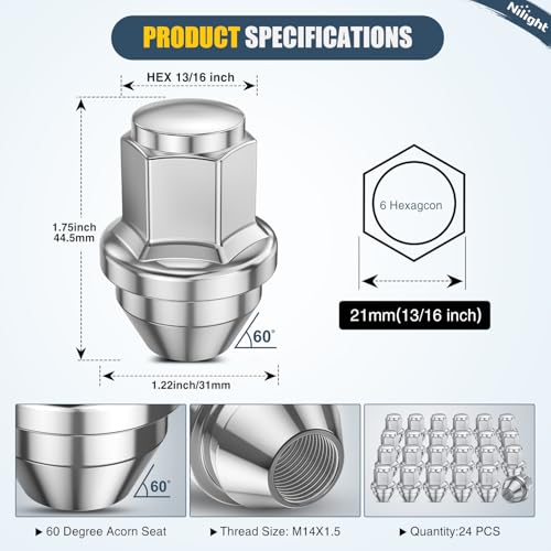 Nilight 24PCS M14x1.5 Lug Nuts Compatible with 2015-2025 Ford F-150 - color: Silver, size: 24PCS F-150/Expedition/Navigator 2015-2025