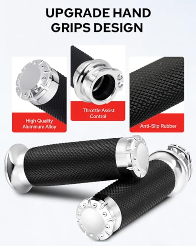 Benlari 1 Inch Motorcycle Hand Grips Handlebar Grips Cable Throttle Compatible for Harley Davidson Sportster Touring Dyna Softail Street Glide 883 1200 - color: Chrome
