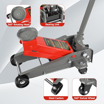LARBANKE 3 Ton Hydraulic Floor Jack,Lift Range: 5.31''-18.11'',6600Lbs,Red
