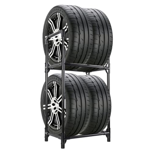 Hershii Tire Rack, Tire Storage Rack Stand Garage Storage Shelf Organizer - color: Black, size: 22.51'' X 14.16'' X 45.11''