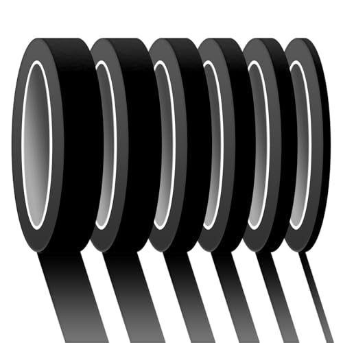 6 Rolls Fine Line Tape 1/16, 1/8, 1/5, 2/5, 1/2, 3/4 Inch x 55 Yard Fineline Masking Tape Painter Adhesive Automotive for DIY Car Auto Paint (Black, Mixed Sizes) - color: Black, size: Mixed Sizes