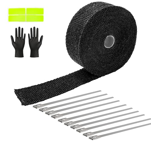 Exhaust Heat Wrap Roll 2" x 33' Black Fiberglass Heat Shield Tape 1 Rolls 5cm x 10m with 10pcs Stainless Ties for Motorcycle Car Truck - style: Black33' /1roll