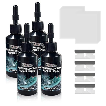 4PCS Windshield Crack Repair Kit, Quick Car Window Cracks Gone Glass Scratch Repair Liquid, Long-Lasting Windscreen Filler Tool Resin Fluid for Cracks Chips Star-Shaped Damage - color: 4pcs