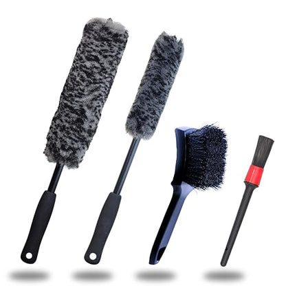 oesee Refined Long Handle Car Wheel Brush Arsenal, Soft Wheel and Rim Brush,Tire Brush, Bendable & Durable Car Wheel Rim Cleaner Brush Kit for Cleaning Wheels and Tires - color: Grey/Black, size: 4-Pack