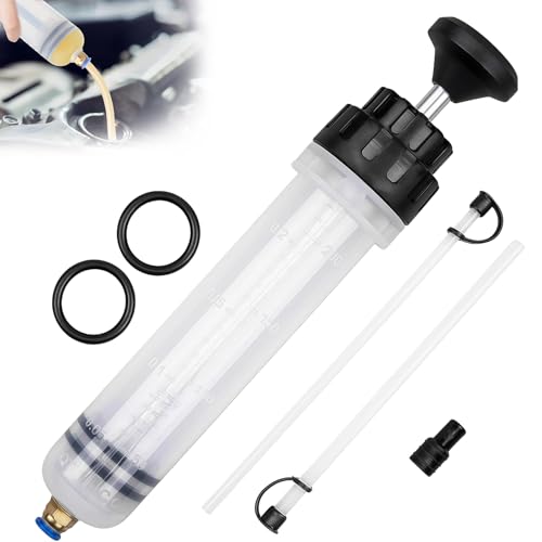 Automotive Fluid Extractor Pump, 200cc Manual Oil Extractor Pump with 2 PVC Hoses, Powerful Suction, Multi-Use Oil Extraction Syringe, Universal for Most of Cars