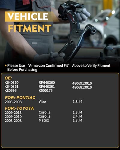 AATEE 4Pcs Front Lower Control Arms Lower Ball Joint Fit for:-Toyota Corolla 2009-2013, Matrix 2003-2008 for:-Pontiac Vibe 2003-2008 1.8L 2.4L OE# K640360 K640361 K80595 RK640360 RK640361 K500175