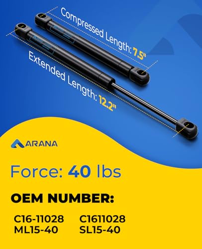 ARANA C16-11028 12 inch 40lb Gas Struts for Truck Cap, 2Pcs - size: 12IN 40LB