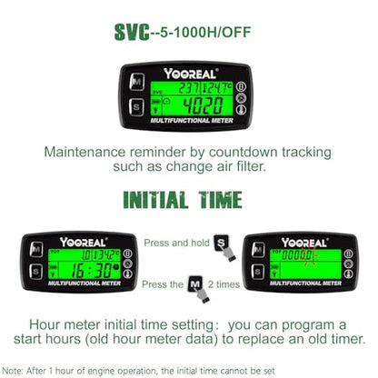 YOOREAL Engine Water Oil Temperature Gauge Digital Tachometer Hour Meter