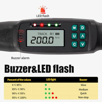 1/2" Digital Torque Wrench 4.4-147.5 ft-lb/6-200 Nm, ±2% Accuracy, LED & Buzzer Alerts, 4 Units, Industrial CR-V Steel, Calibration Report & Protective Case for Car, Motorcycle, Bike Repair - size: 1/2", 4.4-147.5 ft-lb (6-200 Nm)