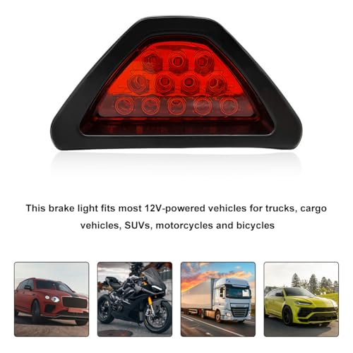 Car F1 Style Brake Light, 12V Super Bright Waterproof Triangle Rear Fog LED Lights Tail Flash Lamp, F1 Style Warning Strobe Third Stop Light for Motorcycle ATV Truck SUV (Red) - color: Red