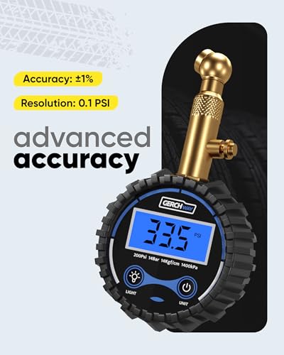 GERCHWAY Digital Tire Pressure Gauge for Cars — 200 PSI - size: 3х1.4х5.4