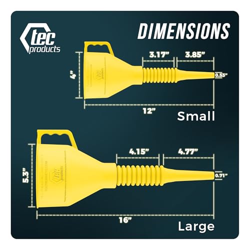 TEC Products FlexAll Long Flexible Oil Change Funnel, Yellow, 12 x 4 Inches - color: Yellow, size: Small