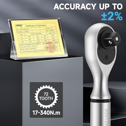 DISEN 1/2" Digital Torque Wrench 17-340Nm 4 Mode Alert 5 Unit ±2% Accuracy - size: 1/2-inch