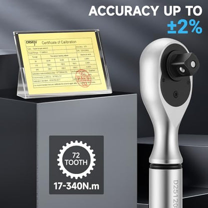 DISEN 1/2" Digital Torque Wrench 17-340Nm 4 Mode Alert 5 Unit ±2% Accuracy - size: 1/2-inch