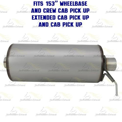 Exhaust Muffler Compatible with GMC Sierra 2500 HD Classic 2007 8.1L | Stainless Steel | Northeastern Exhaust | Includes Clamps and Hangers | Direct-Fit Replacement