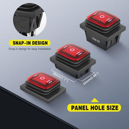 Nilight 2 Pack 6Pin DPDT On Off On Rocker Switch Latching Red LED Toggle - color: On Off On 2 PCS