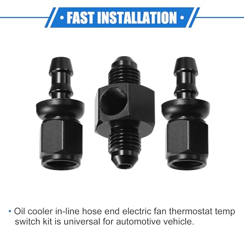 Coolant Hose Thermostat Switch Kit, 4AN 180'F on - 165'F Off Transmission Cooler Sensor Fan Oil Cooler Radiator Electric Switch Fitting Universal for Car Truck Metal Black - size: 180'F on - 165'F