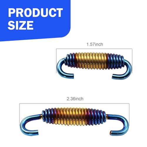 2PCS Motorcycle Exhaust Muffler Spring, Stainless Steel Modified Exhaust Spring Hooks, 40mm-60mm Extended Noise Reduction Swivel Springs, Universal for Motorcycles, Scooters and ATVs (Blue)