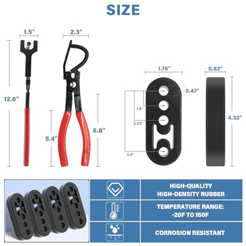 Universal Muffler Hanger Removal Pliers And 4 Hole Hanger Rubber Kit(5pcs)