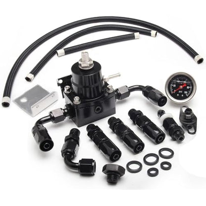 EFI Fuel Pressure Regulator Kit 0-100psi with Gauge 6AN Fuel Line Fitting Universal Adjustable Aluminum (Black) - color: black