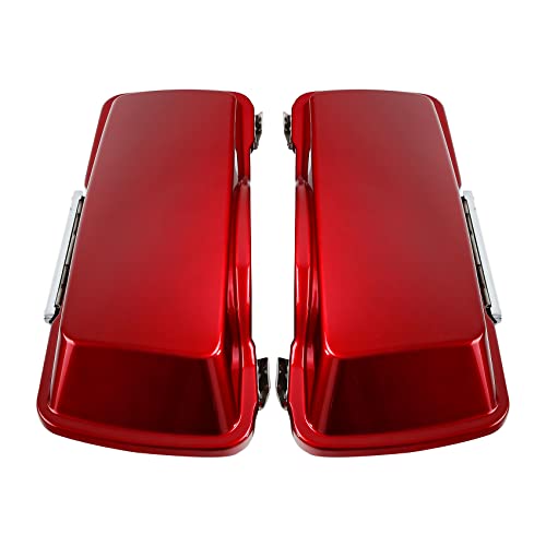 TCMT 5" Extended Hard Saddle Bags W/Lids Fit For Harley Touring Models CVO Road Glide Road King Street Glide Electra Glide Ultra Classic 1994-2013 - color: Velocity Red Sunglo chrome Latches