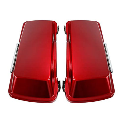 TCMT 5" Extended Hard Saddle Bags W/Lids Fit For Harley Touring Models CVO Road Glide Road King Street Glide Electra Glide Ultra Classic 1994-2013 - color: Velocity Red Sunglo chrome Latches