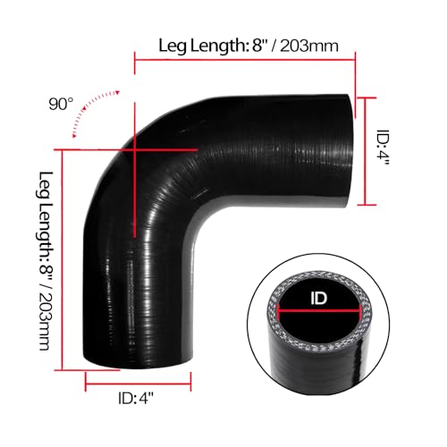 ID 4" 90 Degree Silicone Elbow Coupler Hose 8" Leg Length - size: ID: 4"