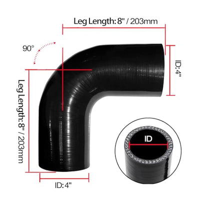 ID 4" 90 Degree Silicone Elbow Coupler Hose 8" Leg Length - size: ID: 4"