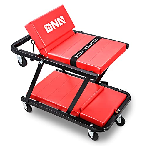 DNA Motoring TOOLS-00192 48" 2 IN 1 Folding Rolling Garage Shop Creeper Roller Seat, 7 Pcs 2" Casters, 350 Lbs Weight Capacity, Red - color: Red, size: 48 Inches