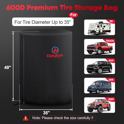 Comnova Tire Storage Cover - 600D Tire Cover for Trucks SUV Camper RV Trailer, Waterproof Heavy Duty Fade-Resistant Seasonal Spare Tire Storage Bags, Fits Tire Diameter 35 Inch Tire - size: 35" Tire Diameter