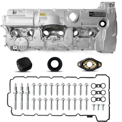 Upgraded Aluminum Engine Valve Cover Kit Compatible with 2006-2013 BMW 125i 128i 130i 323i 328i 328xi 525i 528i 528xi 530i X3 X5 Z4, E60 E70 E82 E83 E84 E89 E90 E92 L6 3.0L/ 2.5L Replace 11127552281