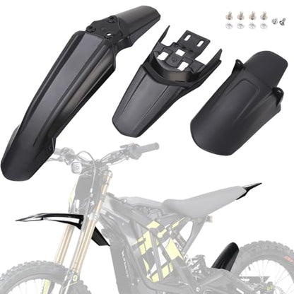 3PCS Surron Fender Kit - Front & Rear Mud Guards for Sur Ron Light Bee S/X, Segway X160/X260 Off‑Road Electric Motorcycle, Imitation Carbon Fiber Style - color: Black